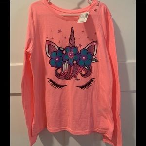 **Girls - Bright pink, long-sleeve, Unicorn shirt!